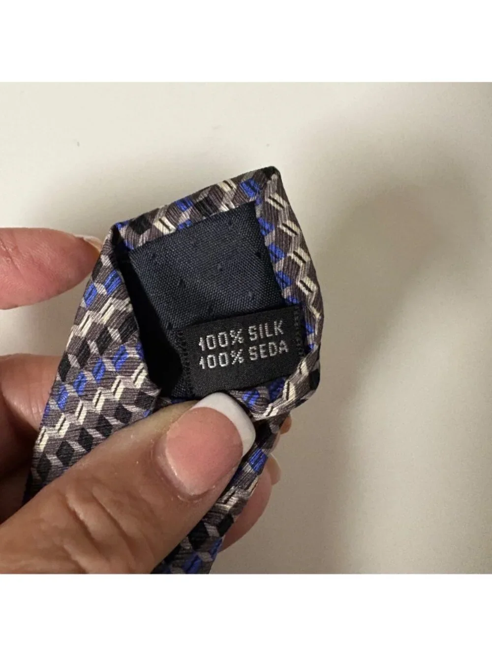 Stafford Executive Silk Tie Blue Gray Geometric Mens Necktie Italy Office Formal